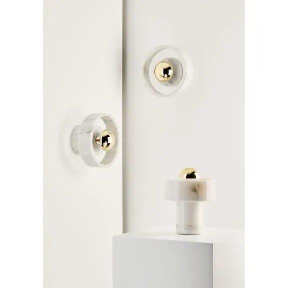 Stone vägglampa LED, vit marmor/mässing