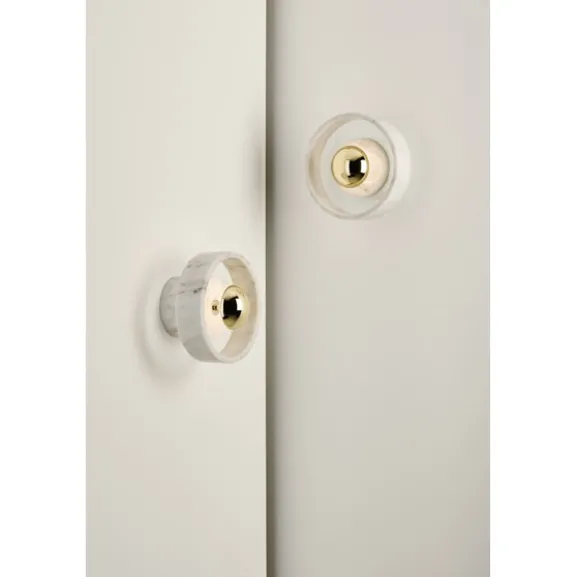 Stone vägglampa LED, vit marmor/mässing