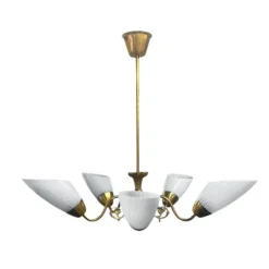 Taklampa Aurora 5-arm, mässing/vit