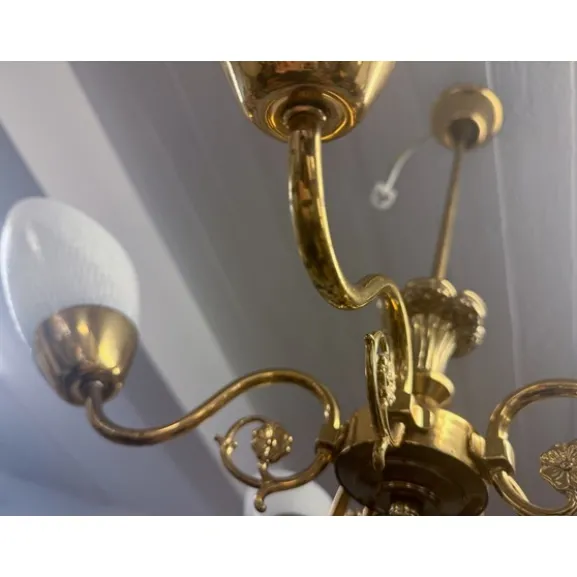 Taklampa Aurora 5-arm, mässing/vit