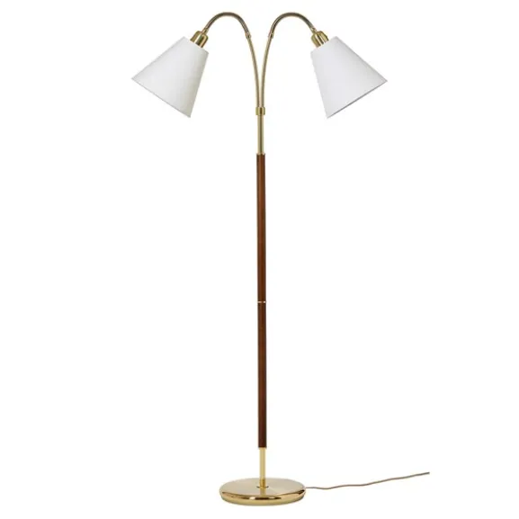 Tullgarn golvlampa tvåarmad, mässing/valnöt 145cm
