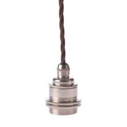 Upphäng E27 gäng. 2 ringar nickel 2,5m brun tvinnad kabel