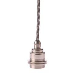 Upphäng E27 gäng. 2 ringar nickel 2,5m grå tvinnad kabel