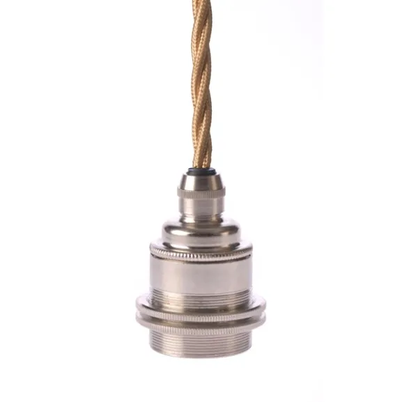 Upphäng E27 gäng. 2 ringar nickel 2,5m guld tvinnad kabel