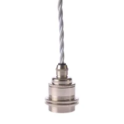 Upphäng E27 gäng. 2 ringar nickel 2,5m vit tvinnad kabel