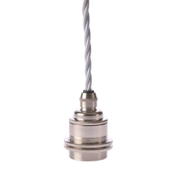 Upphäng E27 gäng. 2 ringar nickel 2,5m vit tvinnad kabel