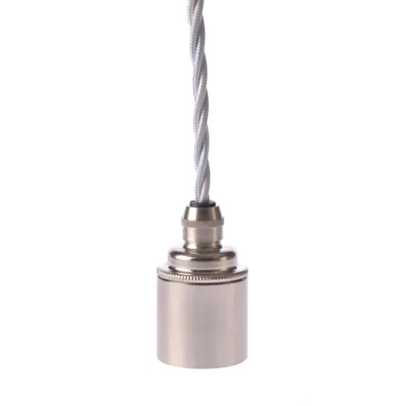 Upphäng E27 slät lamph. nickel 2,5m vit tvinnad kabel