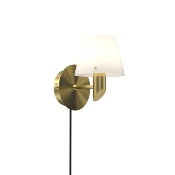 Vägglampa Gil satin brass/opal glas