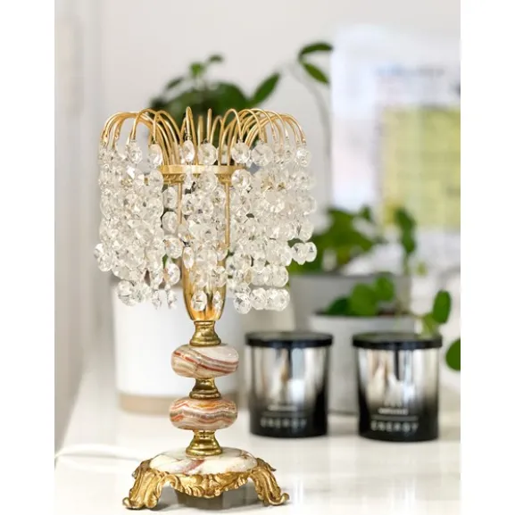 Vintage bordslampa med kristallskärm