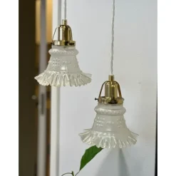 Vintage fönsterlampa, mässing/frostat glas