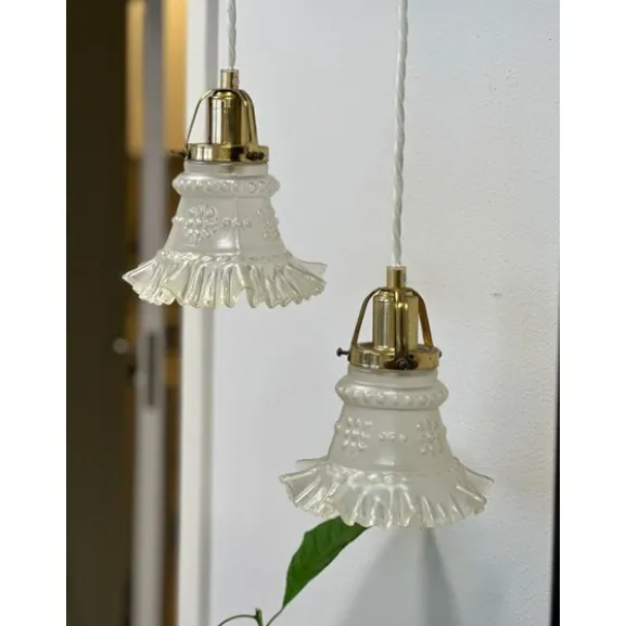 Vintage fönsterlampa, mässing/frostat glas