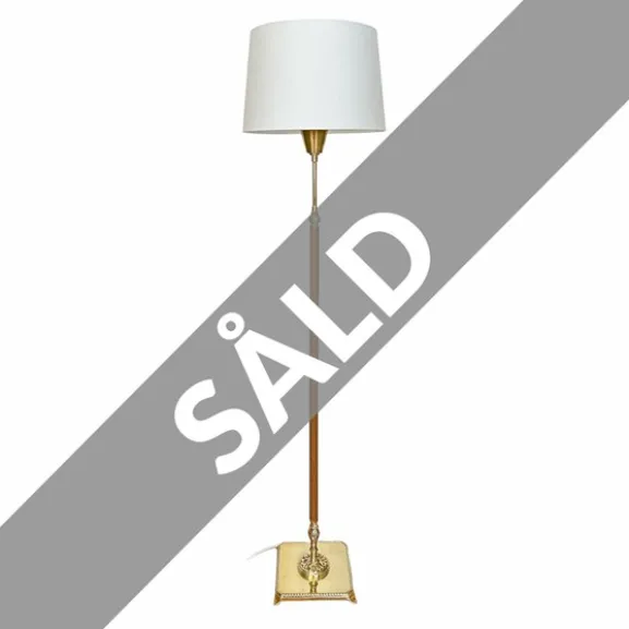Vintage Golvlampa polerad mässing/läder