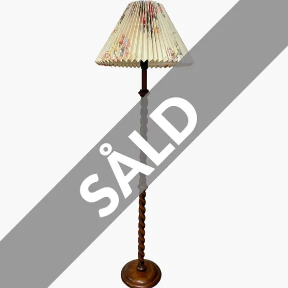 Vintage Golvlampa, snurrad trästomme